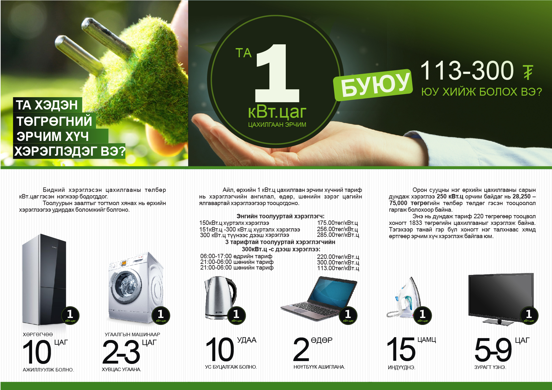 Та хэдэн төгрөгний эрчим хүч хэрэглэдэг вэ?